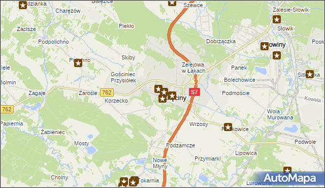 mapa Chęciny powiat kielecki, Chęciny powiat kielecki na mapie Targeo