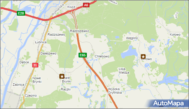 mapa Chlebowo gmina Gryfino, Chlebowo gmina Gryfino na mapie Targeo