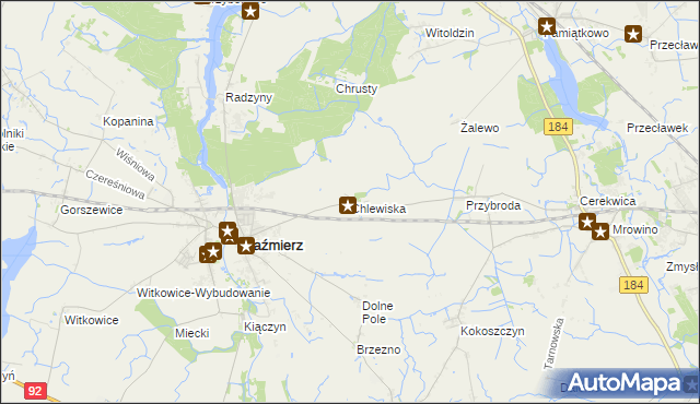 mapa Chlewiska gmina Kaźmierz, Chlewiska gmina Kaźmierz na mapie Targeo