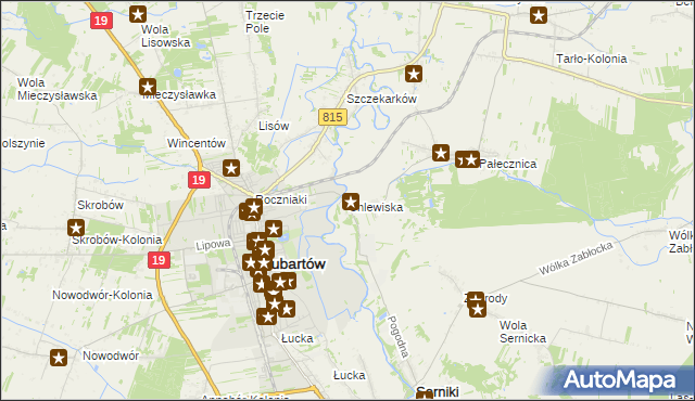 mapa Chlewiska gmina Lubartów, Chlewiska gmina Lubartów na mapie Targeo