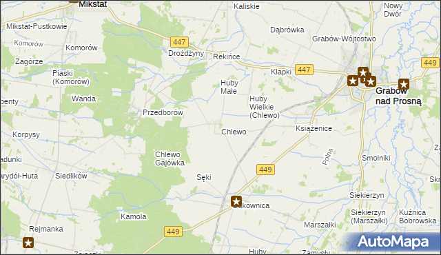 mapa Chlewo gmina Grabów nad Prosną, Chlewo gmina Grabów nad Prosną na mapie Targeo