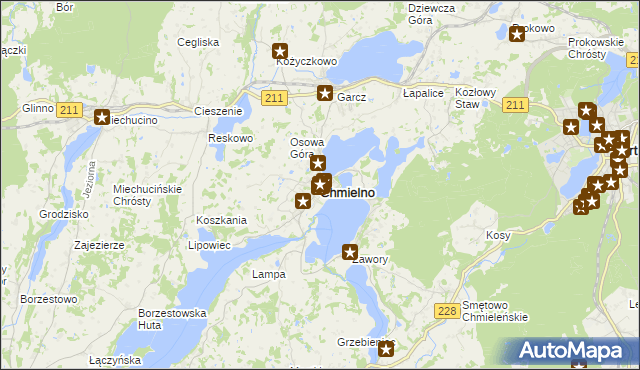 mapa Chmielno powiat kartuski, Chmielno powiat kartuski na mapie Targeo