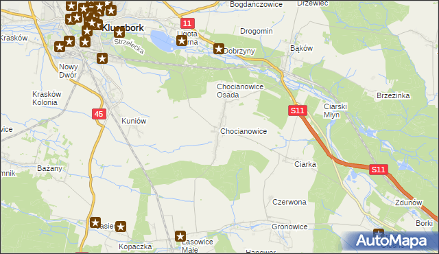 mapa Chocianowice gmina Lasowice Wielkie, Chocianowice gmina Lasowice Wielkie na mapie Targeo