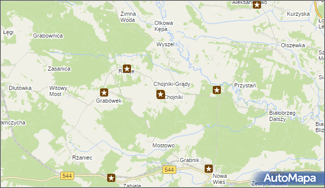 mapa Chojniki gmina Olszewo-Borki, Chojniki gmina Olszewo-Borki na mapie Targeo