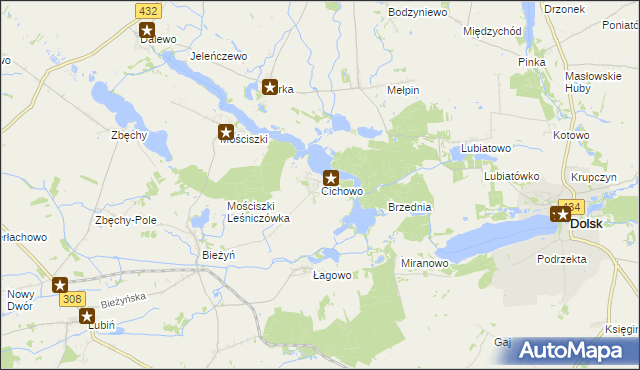 mapa Cichowo gmina Krzywiń, Cichowo gmina Krzywiń na mapie Targeo