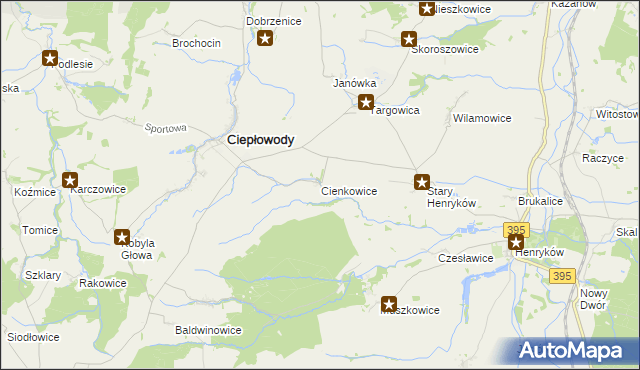 mapa Cienkowice, Cienkowice na mapie Targeo