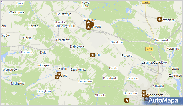 mapa Cieśle gmina Krasocin, Cieśle gmina Krasocin na mapie Targeo