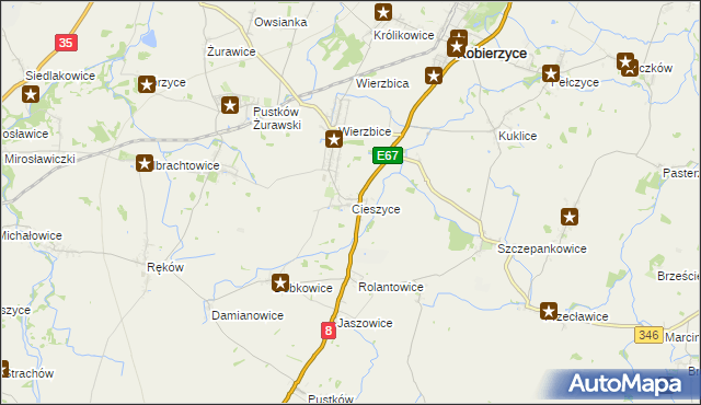 mapa Cieszyce gmina Kobierzyce, Cieszyce gmina Kobierzyce na mapie Targeo