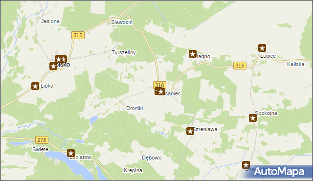 mapa Ciosaniec gmina Sława, Ciosaniec gmina Sława na mapie Targeo