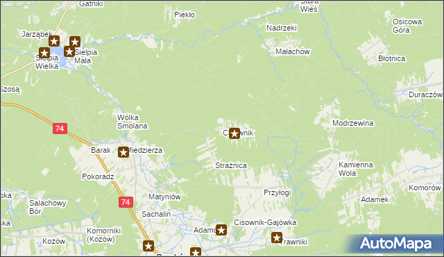 mapa Cisownik gmina Smyków, Cisownik gmina Smyków na mapie Targeo