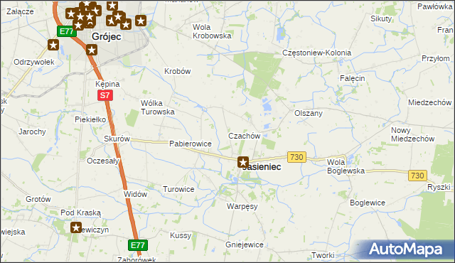 mapa Czachów gmina Jasieniec, Czachów gmina Jasieniec na mapie Targeo