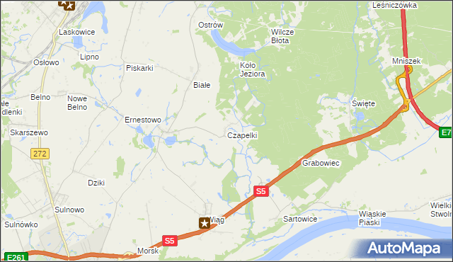 mapa Czapelki gmina Świecie, Czapelki gmina Świecie na mapie Targeo