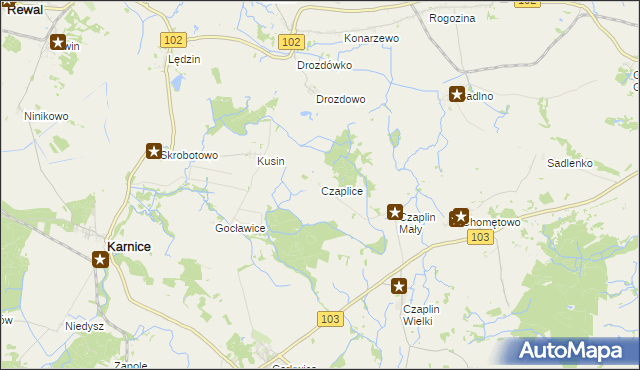 mapa Czaplice gmina Karnice, Czaplice gmina Karnice na mapie Targeo