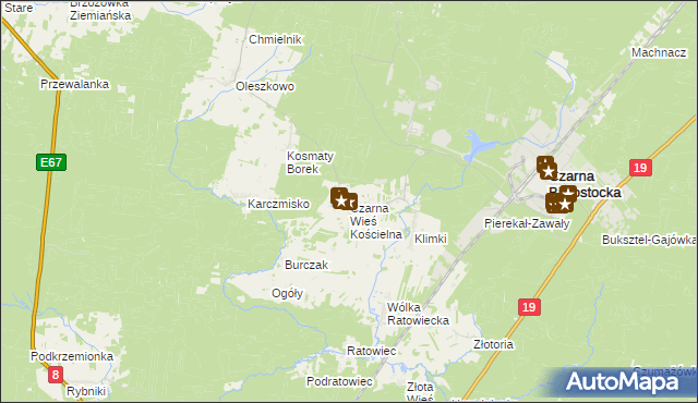 mapa Czarna Wieś Kościelna, Czarna Wieś Kościelna na mapie Targeo