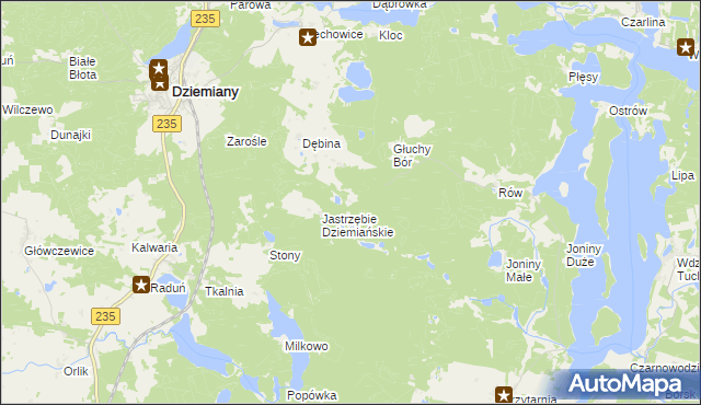 mapa Czarne gmina Dziemiany, Czarne gmina Dziemiany na mapie Targeo