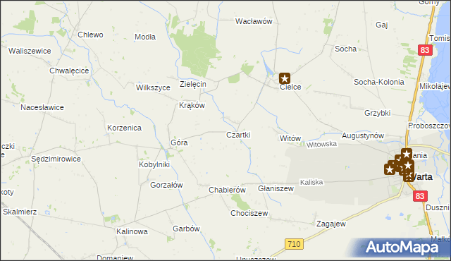 mapa Czartki gmina Warta, Czartki gmina Warta na mapie Targeo