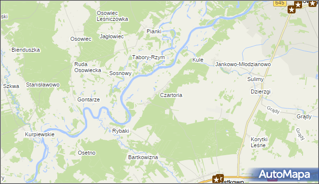mapa Czartoria gmina Miastkowo, Czartoria gmina Miastkowo na mapie Targeo