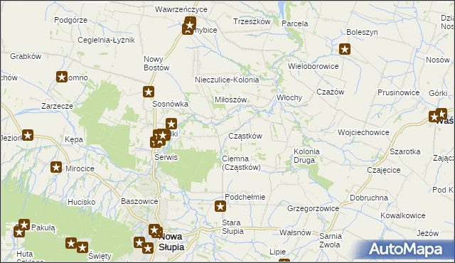 mapa Cząstków gmina Nowa Słupia, Cząstków gmina Nowa Słupia na mapie Targeo