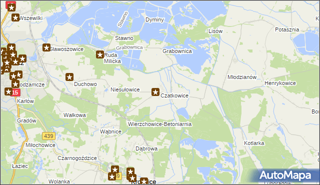 mapa Czatkowice gmina Milicz, Czatkowice gmina Milicz na mapie Targeo
