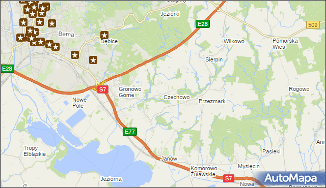 mapa Czechowo gmina Elbląg, Czechowo gmina Elbląg na mapie Targeo