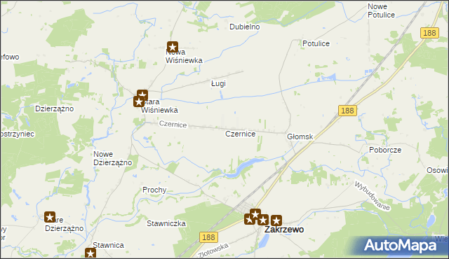 mapa Czernice gmina Zakrzewo, Czernice gmina Zakrzewo na mapie Targeo