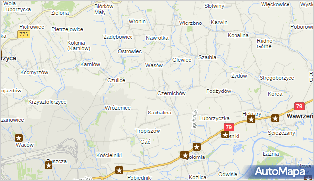 mapa Czernichów gmina Koniusza, Czernichów gmina Koniusza na mapie Targeo