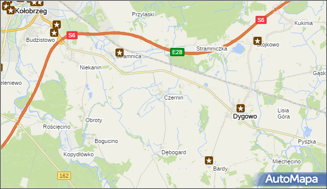 mapa Czernin gmina Dygowo, Czernin gmina Dygowo na mapie Targeo