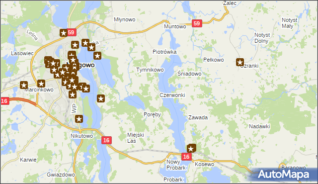 mapa Czerwonki gmina Mrągowo, Czerwonki gmina Mrągowo na mapie Targeo
