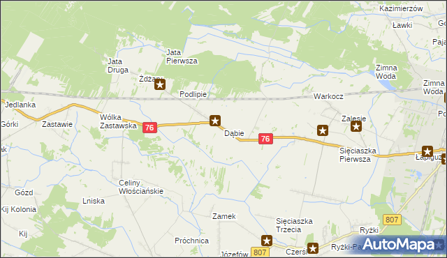 mapa Dąbie gmina Łuków, Dąbie gmina Łuków na mapie Targeo