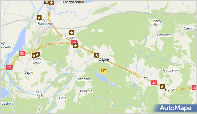 mapa Dąbie powiat krośnieński, Dąbie powiat krośnieński na mapie Targeo