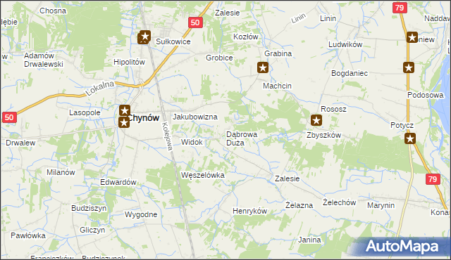 mapa Dąbrowa Duża gmina Chynów, Dąbrowa Duża gmina Chynów na mapie Targeo