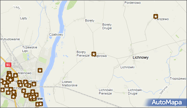 mapa Dąbrowa gmina Lichnowy, Dąbrowa gmina Lichnowy na mapie Targeo