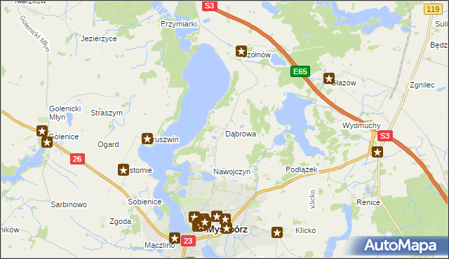 mapa Dąbrowa gmina Myślibórz, Dąbrowa gmina Myślibórz na mapie Targeo