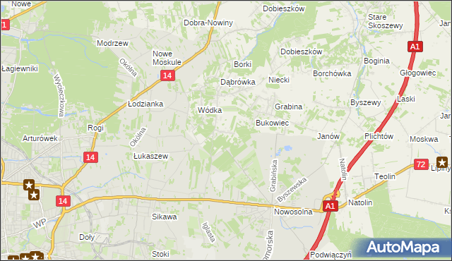 mapa Dąbrowa gmina Nowosolna, Dąbrowa gmina Nowosolna na mapie Targeo