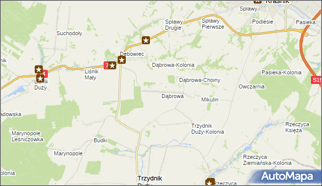 mapa Dąbrowa gmina Trzydnik Duży, Dąbrowa gmina Trzydnik Duży na mapie Targeo