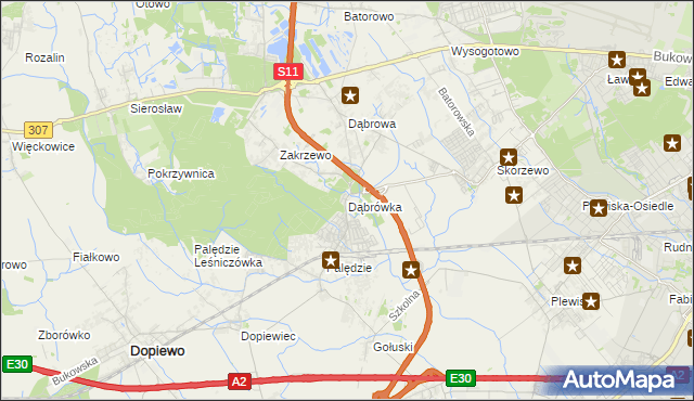 mapa Dąbrówka gmina Dopiewo, Dąbrówka gmina Dopiewo na mapie Targeo