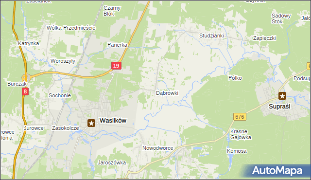 mapa Dąbrówki gmina Wasilków, Dąbrówki gmina Wasilków na mapie Targeo