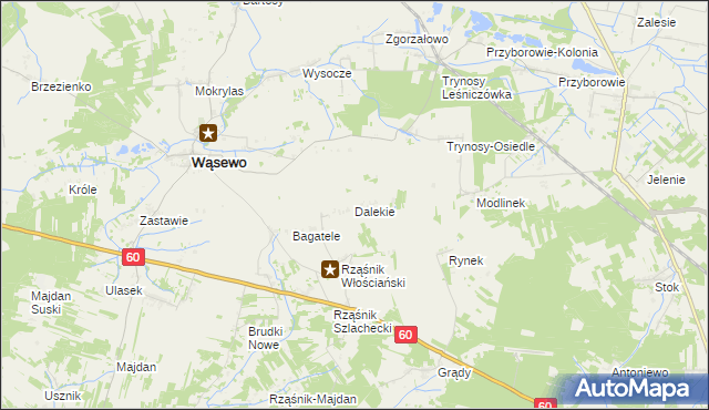 mapa Dalekie gmina Wąsewo, Dalekie gmina Wąsewo na mapie Targeo