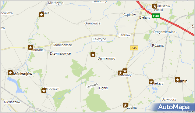 mapa Damianowo, Damianowo na mapie Targeo