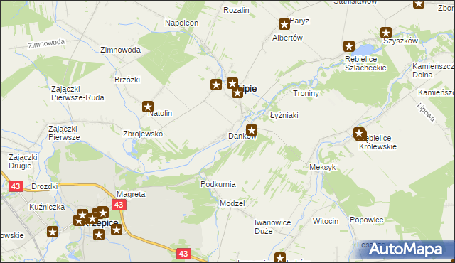 mapa Danków gmina Lipie, Danków gmina Lipie na mapie Targeo