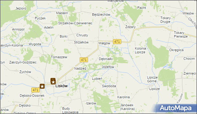 mapa Dębniałki gmina Lisków, Dębniałki gmina Lisków na mapie Targeo