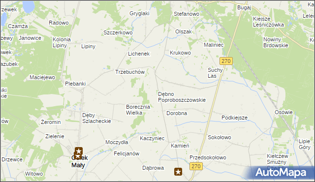 mapa Dębno Poproboszczowskie, Dębno Poproboszczowskie na mapie Targeo