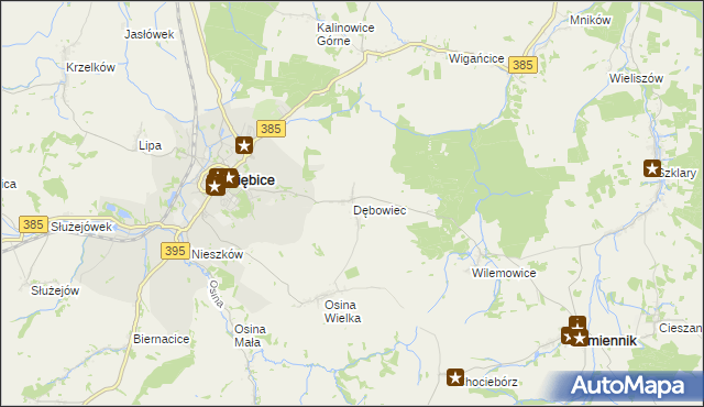 mapa Dębowiec gmina Ziębice, Dębowiec gmina Ziębice na mapie Targeo
