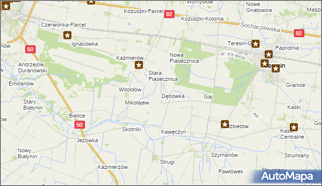 mapa Dębówka gmina Teresin, Dębówka gmina Teresin na mapie Targeo