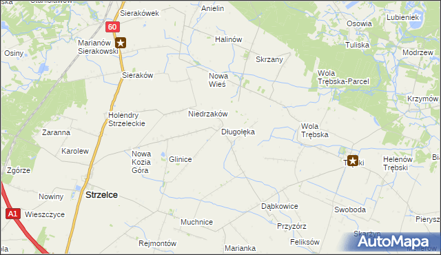 mapa Długołęka gmina Strzelce, Długołęka gmina Strzelce na mapie Targeo