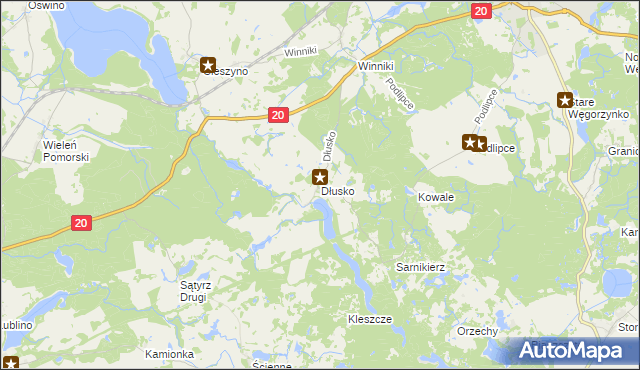 mapa Dłusko gmina Węgorzyno, Dłusko gmina Węgorzyno na mapie Targeo