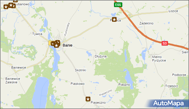 mapa Dłużyna gmina Banie, Dłużyna gmina Banie na mapie Targeo