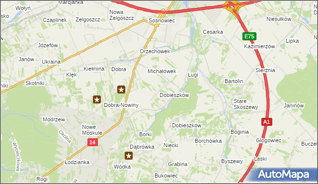 mapa Dobieszków gmina Stryków, Dobieszków gmina Stryków na mapie Targeo