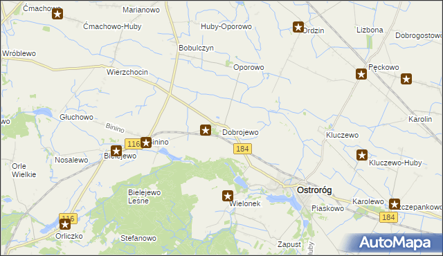 mapa Dobrojewo gmina Ostroróg, Dobrojewo gmina Ostroróg na mapie Targeo