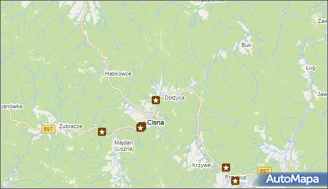 mapa Dołżyca gmina Cisna, Dołżyca gmina Cisna na mapie Targeo